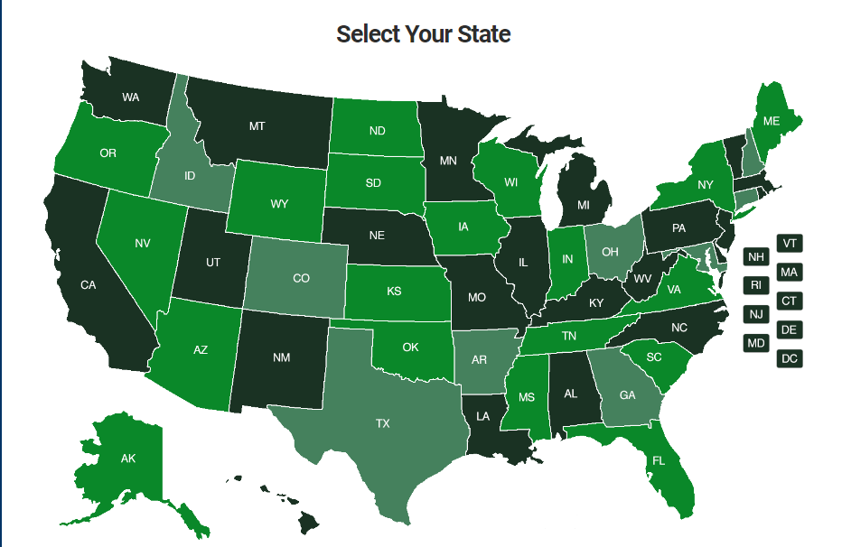 Map of the United States showing qualifying areas for solar incentives